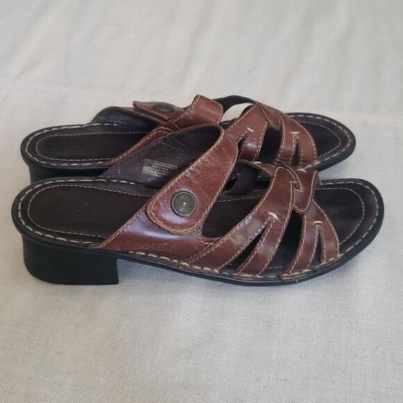 Josef Seibel Brown Leather Sandals Classic Design Block Heel Travel European